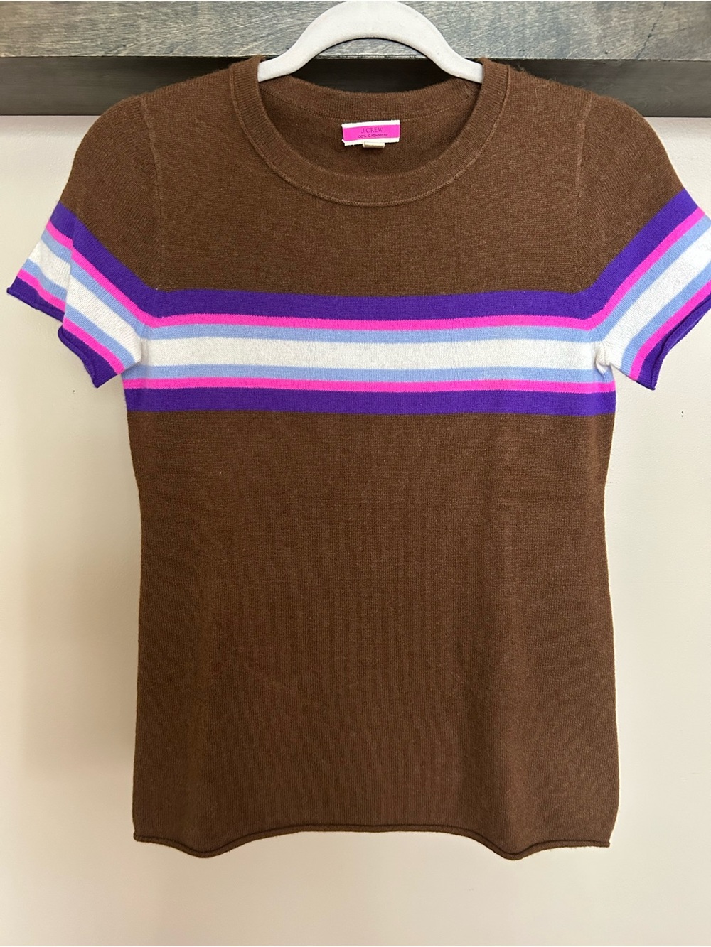 JCrew 100% Cashmere T-Shirt Sweater in simple stripe 🤎💜🩷